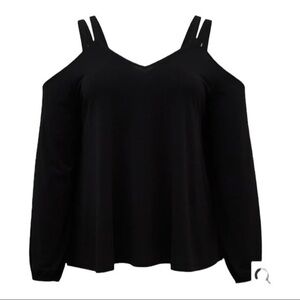 TORRID CREPE BALLOON SLEEVE COLD SHOULDER BLOUSE